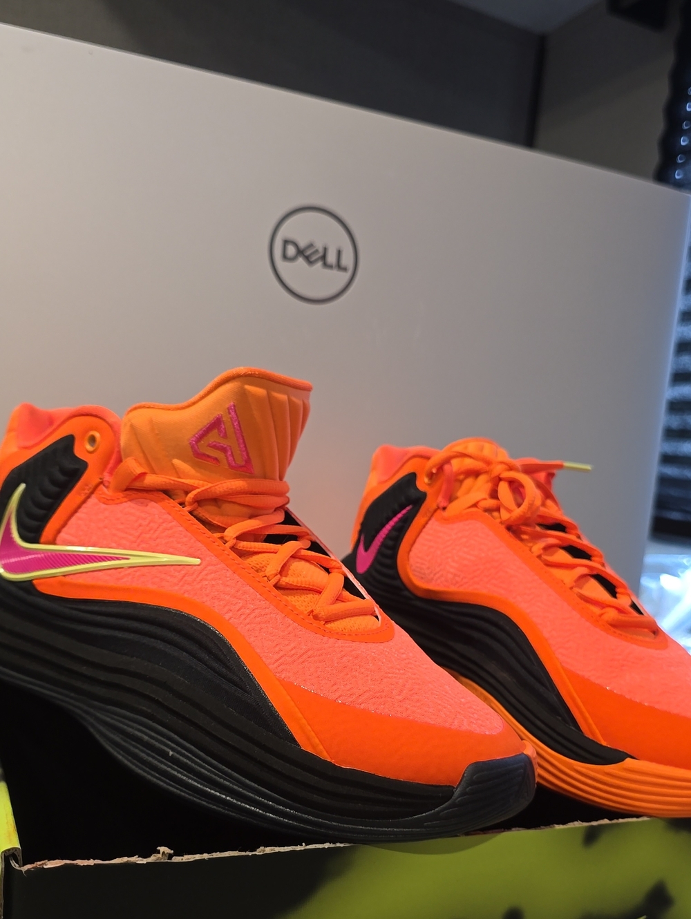 Nike Neon Orange and Pink Men's Basketball Shoes